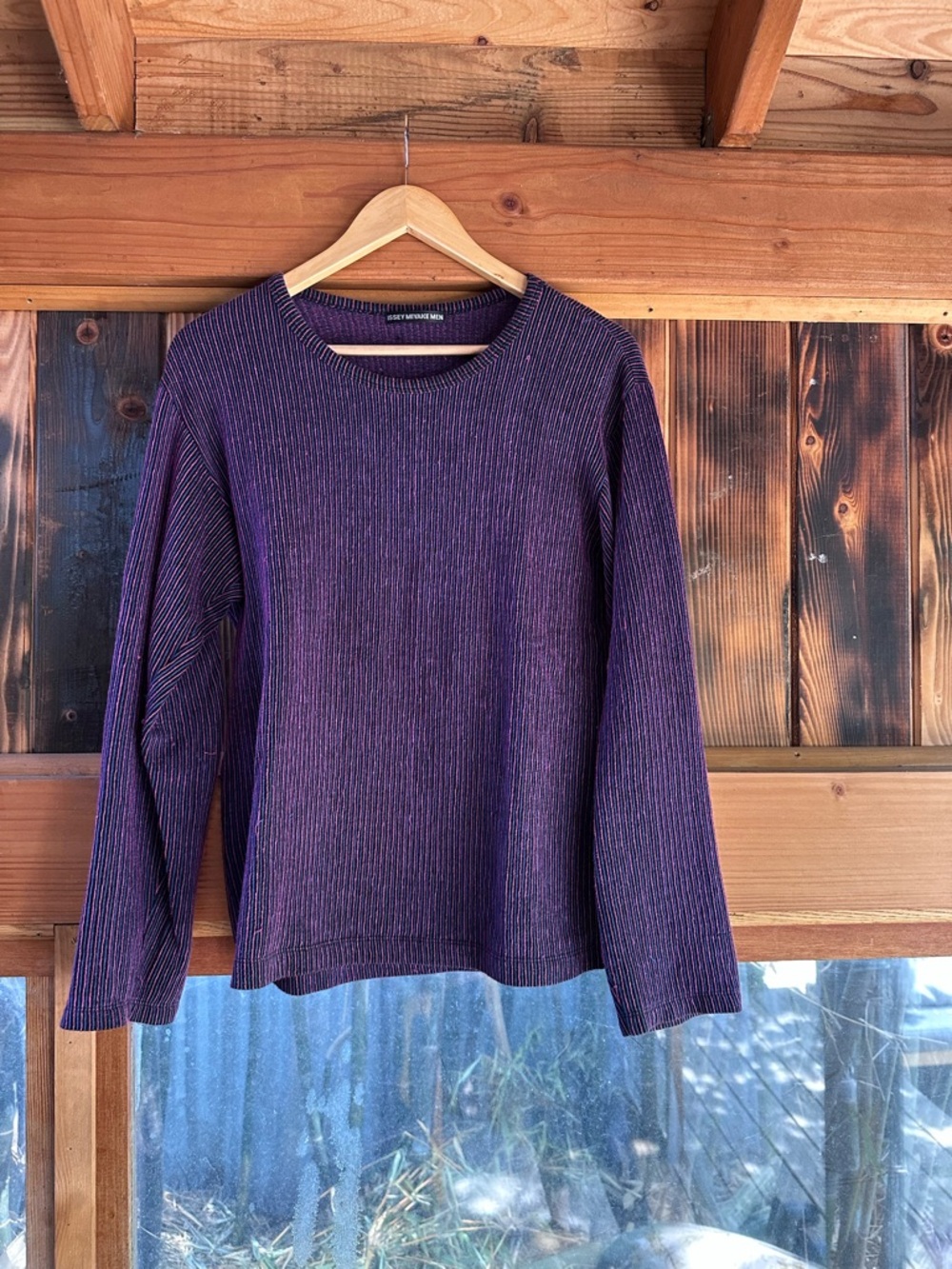 Issey Miyake Men's Ribbed Crewneck Sweater in Heathered Purple